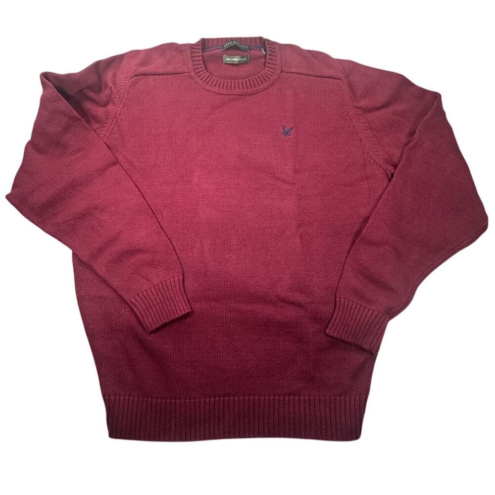 Lyle & Scott Crewneck Sweater Medium 100% Combed Cotton Burgundy